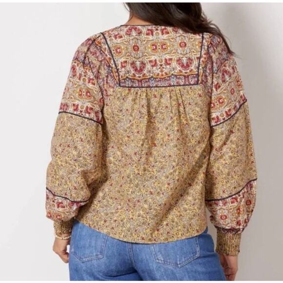 Evereve Eva Mixed Floral Boho Top Womens Large Paisley Cottagecore Blouse - Picture 8 of 12